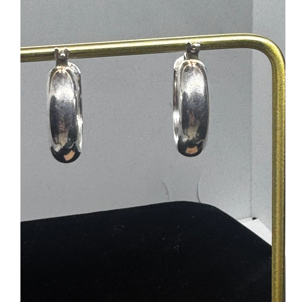 Vintage 925 Sterling Silver Hoop Earrings Made in Italy Polished Round Tube